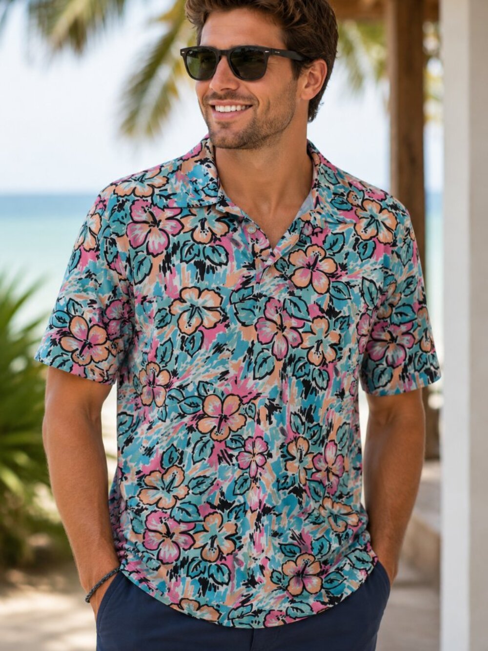 Chubbies Men’s Tropical Floral Polo Shirt – Size Medium